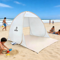 Shipshape 원터치 팝업 돔형텐트 휴대용 방수 그늘막 야외 비치 잔디 캠핑 다용도 간이텐트, 대형(2-3인용), 아이보리