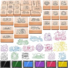 Marspark 부활절 나무 고무 스탬프 및 공예 잉크 패드 22개 세트 혼합 DIY 카드 파티 스크랩북 제작 용품 선물 장식 214062