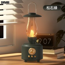 QRU 新款煤油燈復古藍牙音響戶外便攜式火焰露營氛圍燈桌面小夜燈音箱, 如圖, C-210【松石綠】