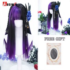 AOSI 금발 트윈 공주 자연 짧은 머리 합성 가발 여성용 앞머리 내열성 프레 헤어, 79, 1개