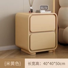 奶油風床頭櫃 皮質簡約現代小型臥室實木床邊收納櫃 免安裝極簡易, 1個, 超纖皮＋米黃色40×40×50cm