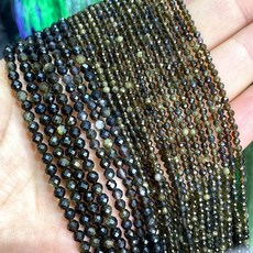 천연 돌 구슬면 처리 된 에메랄드 녹색 옥수 라운드 스페이서 구슬 보석 만들기 DIY 팔찌 목걸이 2 4MM, gold obsidian, 2mm about 170pcs