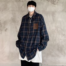 체크 힙합 오버 루즈 핏 긴팔 블루 셔츠 남성 남방 봄 여름 남친룩 대학생 훈남 남자 패션