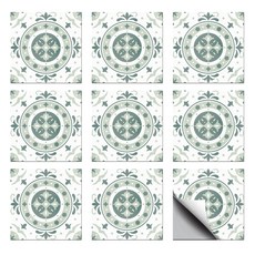 PVC 타일 시트지 세트 다양한 패턴 방수 주방 욕실 리폼 장식 10x10cm 1세트 총 36개, 녹색