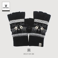 體溫魔術師丨男士麋鹿皮標半指保暖手套 針織柔軟 高彈舒適 冬季通勤騎車百搭款, 黑, 1個