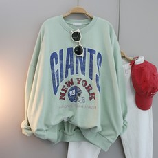 달콩 풋볼프린팅오버핏맨투맨 여성 박스티 루즈핏 맨투맨 라운드