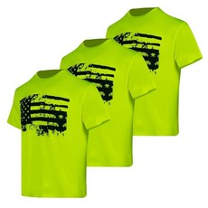 남성용 높은 가시성 안전 반소매 티셔츠 UPF 50+ 자외선 차단 건설 작업 셔츠 미국 애국 크루넥 티 (오렌지_3개 S), S, 옐로우 _반소매