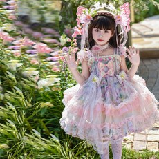 女童紫霞仙子公主裙 洛麗塔表演吊帶裙