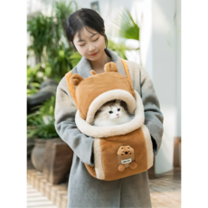 푸르픽 강아지 가을 겨울 포대기 백팩 앞가방 이동가방 털 밍크 산책 슬링백, 1개, 갈색