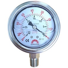 台灣製造外銷第一品牌不鏽鋼充油式真空錶 0-76cmHg (外牙2分*2.5英吋面) 真空幫浦/真空機適用, 白色, 1個