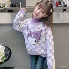 桃園出貨 女童毛衣 兒童毛衣 兒童保暖秋冬裝洋氣兒童加厚紫色小怪獸上衣套頭針織毛衣