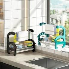 小恐龍瀝水抹布架 免打孔壁掛式海綿洗碗布置物架 廚房檯面收納, 1個, 霸氣小恐龍置物架,煤球黑【臺放款+瀝水盤】