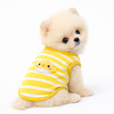 아기 강아지 고양이 초소형 스트라이프 면 티셔츠 맨투맨, 1개, 노랑병아리