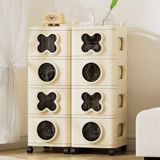 多層抽屜滑輪收納櫃 可愛造型客廳臥室玩具分類整理箱, 奶油白, 1件