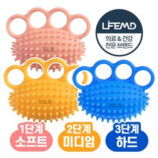 라이프엠디 3종 단계별 손가락 재활 지압 악력기 강도 조절 손운동 손목 핸드 그립 트레이닝 헬스 클라이밍 피아노 손운동 손끝 손악력기 전완근 힘기르기, 1세트, LMD095Z(핑크+옐로우+블루