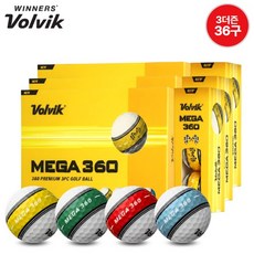 볼빅 MEGA 360 3피스 골프공 플래그라인 고반발 퍼팅라인, 3개, 12개입, 메가 혼합4색