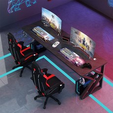 게이밍 2인용 테이블 PC방, 다크나이트 게이밍 의자 포함, 140x60x75cm, 1개
