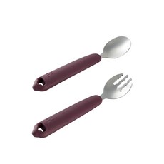 KUKU PLUS 寶寶矽膠不鏽鋼餐具組 安全耐用 學習自主進食好幫手, 丁香紫, 1個
