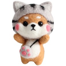 투데이리빙 DIY 양모 펠트 세트 귀여운 토끼 강아지 미니 인형 만들기 초보자 힐링 취미 공예 감성 캐릭터 미니어처 소품, 고양이시바, 1세트