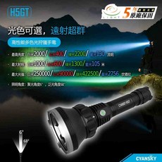 錸特光電 CYANSKY H5GT 2200流明 1300米遠射 狩獵強光LED手電筒 變焦 聚光 綠/紅/藍光 白光, 1個, 燈珠: 白光 +紅光