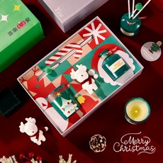 聖誕限定禮盒組 擴香瓶 香氛蠟燭 擴香石公仔, 1個, 雪松白茶,擴香瓶+香氛蠟燭+擴香石公仔