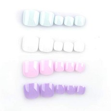 시우시오 96개 가짜 발톱 프레스 온 컬러풀 스퀘어 아크릴 SIUSIO 96Pcs Fake Toe Nails Press on Colorful Square Acrylic Full, 1개, 핑크 & 퍼플