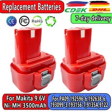 9.6V 3.5Ah 마키타 Ni-Mh 배터리 PA09 9100 9120 9122 9133 9134 9135 6221D 6222D 192595-8 192596-6 스크류드라이버, [07] 4 Pack 9.6V 3.5Ah