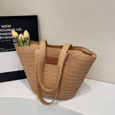 好評優選草編手提包女士編織單肩包百搭手拎託特包菜籃子包簡約水桶包, jc-2591卡其色, 1個