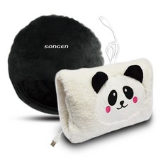 SONGEN熊貓造型USB充電暖手寶 毛絨雙面加熱保暖手套 可愛暖手神器, 白色+黑色, SG-007B