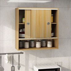 주방 미닫이 수납장 부엌 그릇 슬림 슬라이딩도어 선반장, 조립형, 라이트월넛 60x80x30 삼층