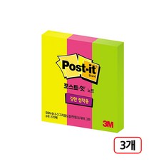 3M)포스트잇 강한점착용 형광 3개입, 613(그리움노랑/핫핑크/새싹그린)