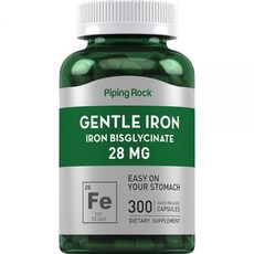 Piping Rock Gentle Iron 28mg | 300캡슐 | 철 비글리시네이트 | 위장에 쉽게 사용 | GMO 프리 글루텐 프리 보충제, 1개