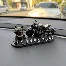 OFFCURVE 자동차 중앙 콘솔 임시 주차 번호판 차량 인테리어 소품, 1개, 블랙 프렌치 불독 + 블랙 두카티