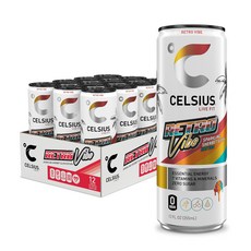 CELSIUS RETRO VIBE Sparkling Sherbet Slush Sugar Free Energy Drink 12 Fl Oz (Pack of 12), 355ml