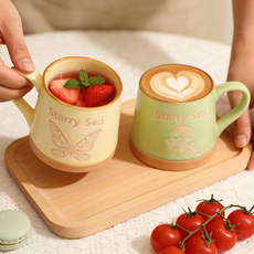 핸드페인팅 로즈 커플 신혼 선물 머그컵 세트 나비 2P 예쁜 우유잔 350ML, 2개, 혼합색상