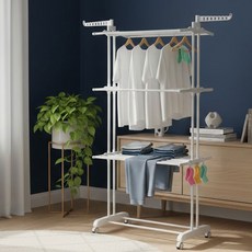 YULIFE 빨래건조대 4단 대형 접이식 튼튼한 이동식 빨래 건조대, 화이트