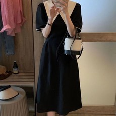 ANYOU 빈티지 빅 카라 여성 원피스 여름 롱스커트