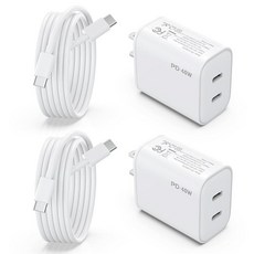 아이폰 17 16 15 충전기 2팩 40W USB C 충전기 듀얼 포트 고속 충전 블록 (2팩 1.8m(6피트) to 케이블 코드 포함 프로 맥스/15프로/15/15플러스