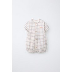ZARA 체크 텍스트 자수 롬퍼 - 화이트 {QHJ}