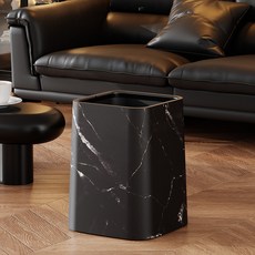 2024新款民宿酒店带盖垃圾桶客厅卫生间大理石纹方形垃圾桶家用, 1個, 0913无盖中号-理石黑:1個