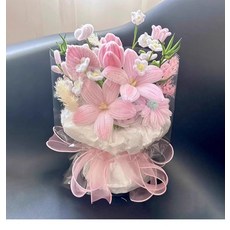 모루 꽃다발 만들기 키트 장미 튤립 취미 패키지 DIY 인형 집콕 수제 재료 철사 공예, 핑크 버블 꽃다발 재료 세트, 1개
