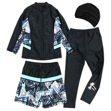 兒童防曬泳衣3件組+帽子