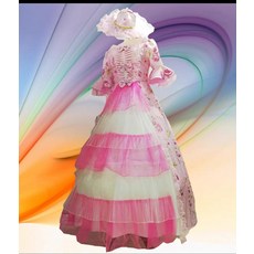 중세 드레스 뮤지컬 레트로 코스튬 의상, 핑크 앤 화이트