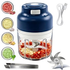 전기 마늘 차퍼 블레이드 6개 업그레이드 320ML 무선 푸드 프로세서 주방용 미니 그라인더 매싱 너트 칠리 양파 다진 고기 및 향신료 USB 충전식, 전기 마늘 차퍼, 블레이드 6개 업그레이드, 320ML