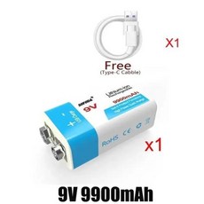 대용량 USB 충전식 배터리 멀티미터 무선 마이크 기타 리튬 이온에 적합 9V 배터리 12800Mah, 9v 9900mAh, 1개