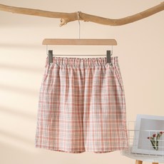情侶款格子水洗棉男女短褲夏季薄款有側兜家居褲短褲棉質沙灘褲