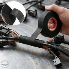 차량용 잡소리방지 배선 부직포 테이프 19mm 끈적임없는 블랙박스 전선정리 검정 테이프