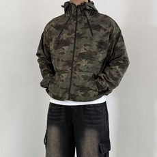 트리플 지퍼 카모 후드 투웨이 집업 바람막이 오버핏 자켓 윈드 러너 카모플라쥬 스트링 밴딩