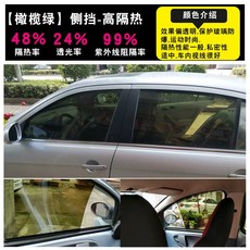 【台灣發貨】客製化汽車窗貼 隔熱紙 隔熱膜 隔熱單嚮膜 節能靜電隔熱膜 夏季汽車側窗車窗貼 車身 後擋 前擋 隔熱膜, 高隔熱-橄欖綠【4車窗+後檔】轎車