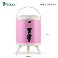 스테인레스 스틸 밀크티 절연 버킷 상업용 대용량 콜드 더블 레이어 두유 음료 온도계 차 음료 절연 버킷, 6L 핑크